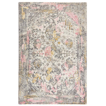 Vogue Traditional Persian Vintage Distressed Soft-Touch Hand-Knitted Ribbed Textured Polyester Low Profile Short Pile Beige/Cream/Pink/Ochre/Grey Rug-Origins-Rug Love - The Most Loved Rug Store